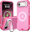 Follaroma Magnetic for iPhone 17 Air Case with Camera Cover Stand,Pink,6.5" | Built-in Glass Camera Cover Stand,Compatible with MagSafe,Heavy Duty Shockproof Protective,Military-Grade Anti-DropDual Case by Follaroma