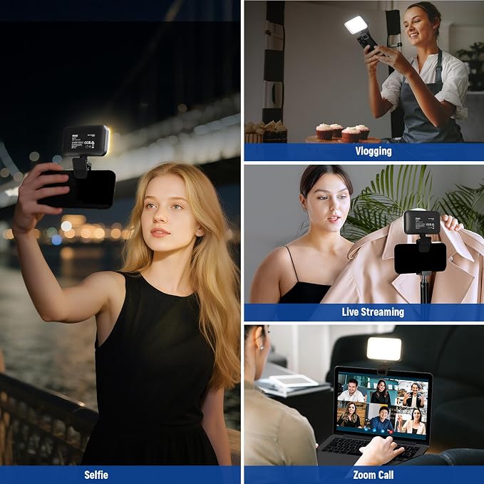 NEEWER Entry Level Version LED Selfie Light, 54 LEDs Plastic Clip on Phone Fill Lighting for iPhone, CRI88 650mAh, Portable for Computer Laptop Webcam Zoom Video Conference Makeup Recording, N8 - Image 2
