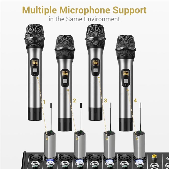 TONOR Wireless Microphone, 15 Channel UHF Metal Cordless Handheld Mic System with Rechargeable Receiver, for Karaoke, Singing, Party, Wedding, DJ, Speech, 200ft, TW620 Silver, 1Mic - Image 7