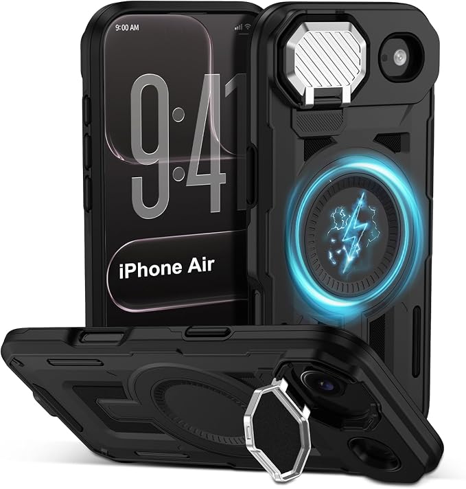 iPhone Air Case with Camera Cover Stand, Magnetic Case with Camera Lens Protector Phone Cover Grip Stand MagSafe for iPhone AIR Military-Grade Shockproof CASE Kickstand for iPhone Air, 6.6 inch, Black by vifigenmakeyourlifeeasy