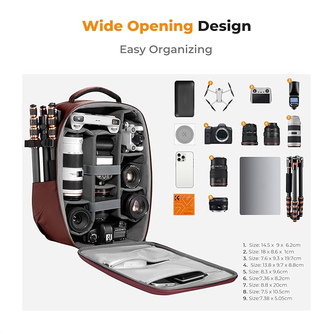 K&F CONCEPT Camera Backpack,Hardshell Photography DSLR Camera Bag | 15-15.6 Inch Laptop Compartment, Waterproof, Hard Shell Camera Case, Compatible with Canon/Nikon/Sony/DJI Mavic Drone, B07 - Image 2