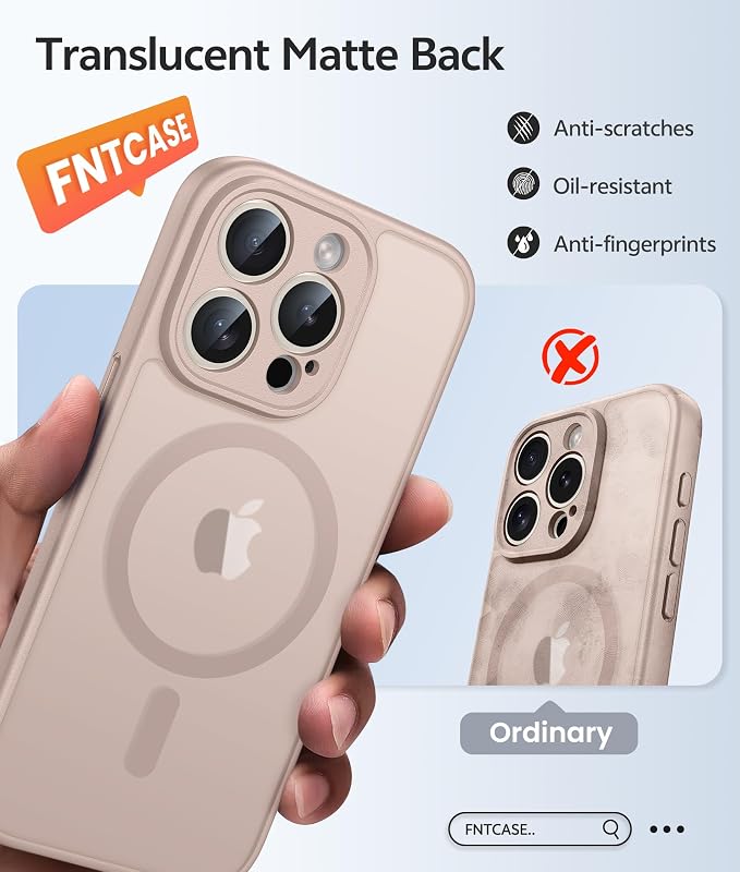 FNTCASE for iPhone 15 Pro Max Case, Fit for Magsafe, Glass Screen Protector | Full Camera Protection, Translucent Matte, 14FT Military Grade Drop Proof, Shockproof Protective Phone Cover, Desert Gold - Image 6