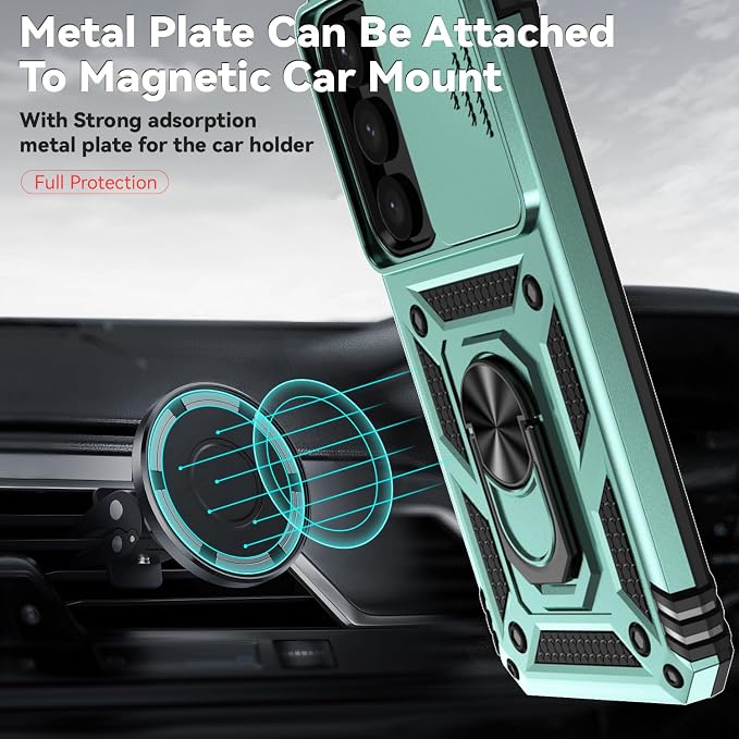 for Samsung Galaxy S24 Plus Case with Camera Lens Cover HD Screen Protector, Military-Grade Drop Tested Magnetic Ring Holder Kickstand Protective Phone Case for Samsung Galaxy S24 Plus (Dark Green) - Image 3