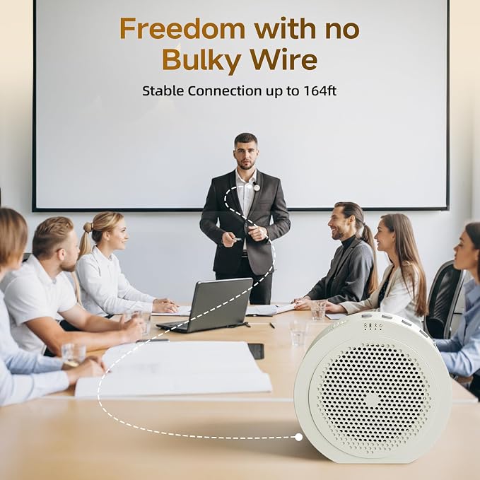 Moman Wireless Voice Amplifier with Lavalier Mic, 20H Battery 164ft Range Sensitive Pickup Noise Reduction PA System Bluetooth Portable Magnetic Charging Dock, Amplifier for Teacher Yoga Tour, White - Image 5