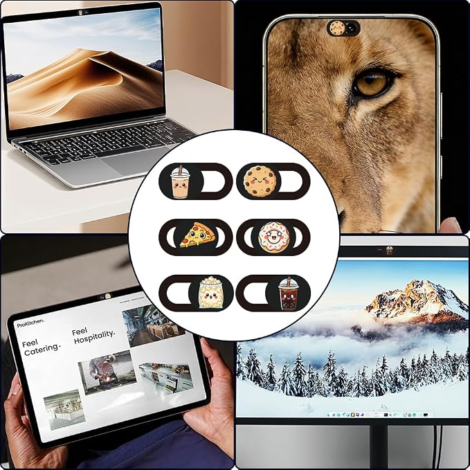 6Pcs 6 Styles Food Theme Camera Cover Slide Sticker 0.04 Inch Privacy Guard Accessories, Computer Camera Cover Cute Protector Blocker for Desktop Loptop Tablet Notebook Mini PC Office Use - Image 5