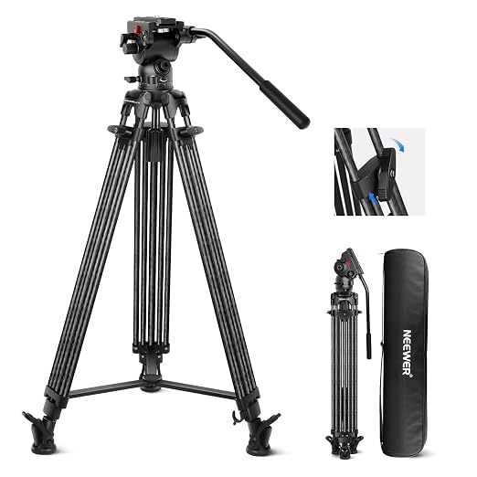 NEEWER LL34 78" Video Camera Tripod One Step Quick Release with Adjustable Damping Fluid Head, Heavy Duty Carbon Fiber Tripod with Dual Mode QR Plate, Max Load 22lb by Neewer