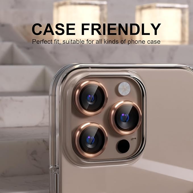 Choiche for iPhone 16 Pro/iPhone 16 Pro Max Camera Lens Protector | Ultra HD, 9H Tempered Glass Camera Cover Screen Protector Metal Ring Decoration Accessories (Titanium Desert) - Image 4
