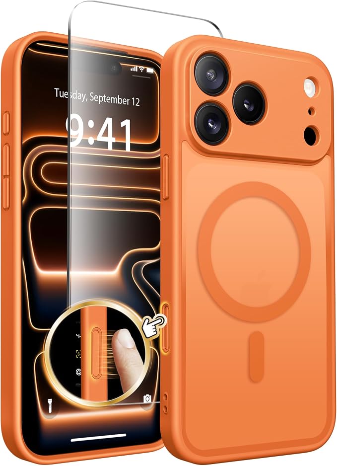 CAPRARO for iPhone 17 Pro Max Case, Compatible with MagSafe | Upgraded [Full Camera Protection] Protective Translucent Matte Women Girl Magnetic Phone Case Cover, Cosmic Orange - Image 9