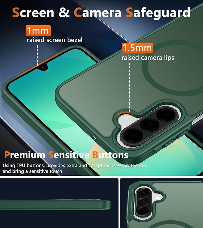 FNTCASE for Galaxy A26 5G Phone Case, Fit for Magsafe, Screen Protector | Translucent Matte, 14FT Military Grade Drop Protection, Slim Shockproof Protective, for Samsung A 26 4G Cover, Green - Image 7