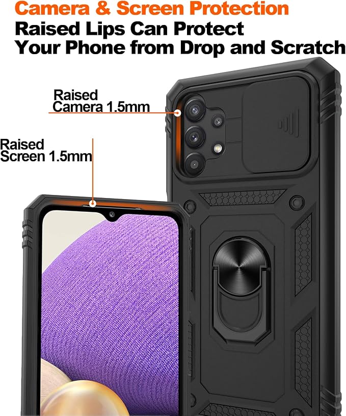 Gritup for Galaxy A32 5G Case Military-Grade Shockproof with Kickstand | with 2 PCS Screen Protector, Slide Camera Cover, Heavy Duty Outdoor Protection Full Body Funda para Galaxy A 32 Cover-Black - Image 5