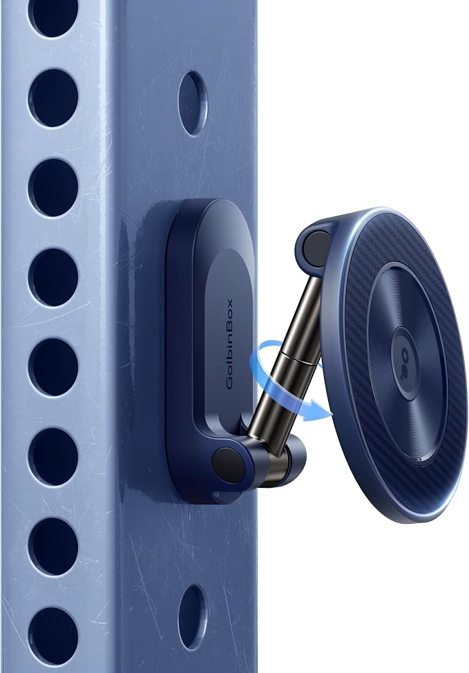 All Metal Dual Magnetic Gym Phone Holder for MagSafe, Blue | 360°Adjustable, Fit for iPhone/Android, Tri-Axis Phone Mount,Gym Accessories for Bodybuilder Men Women Workout recording by GolbinBox