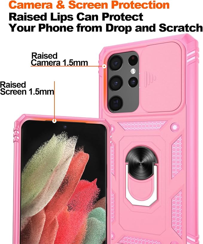 Gritup for Samsung Galaxy S21 Ultra 5G Case: S21 5G Phone Case with Screen Protector*2 | Magnetic Stand & Slide Camera Cover | Shock Proof Military-Grade para S 21 Ultra Cover, Pink - Image 5