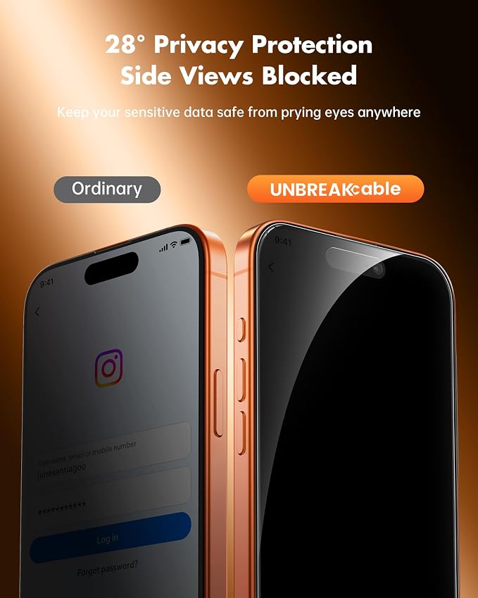 UNBREAKcable Privacy Screen Protector for iPhone 17 Pro Max, 2-Pack | True 28° Anti-Spy, Shatterproof Tempered Glass, 9H Hardness, Easy Install, Bubble-Free, Anti-Scratch, Case Friendly - Image 2