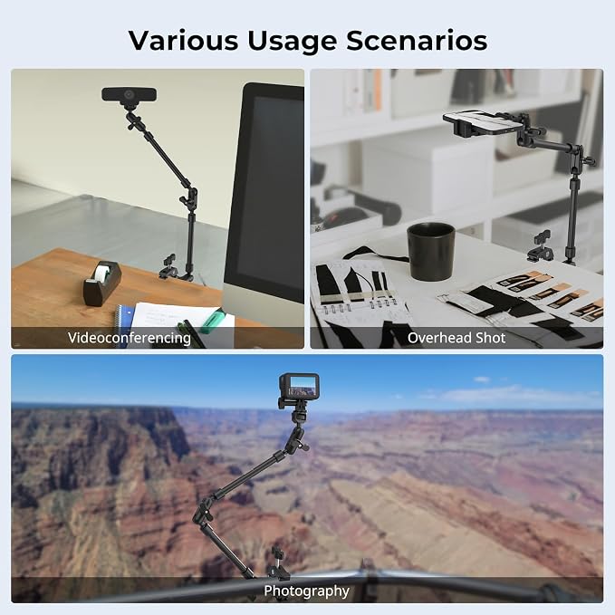 SMALLRIG 22" Magic Arm Clamp, Overhead Phone Mount Holder Stand, Flexible Desk Camera Mount, Articulating Friction Boom Arm, for POV Shot, Filming, Light, Webcam, Action Camera - Image 8
