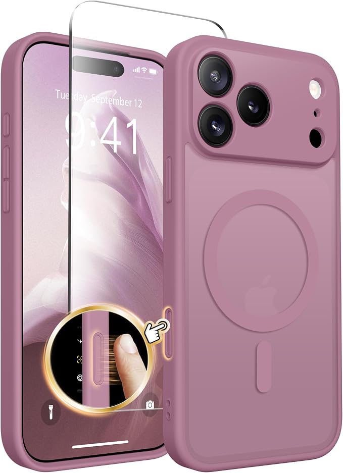 CAPRARO for iPhone 17 Pro Max Case, Compatible with MagSafe | Upgraded [Full Camera Protection] Protective Translucent Matte Women Girl Magnetic Phone Case Cover, Blackcurrant by CAPRARO