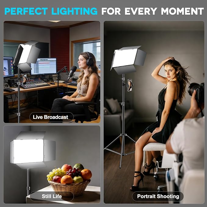 2 Pack LED Video Light Kit 79'' Tripod Light Stand, 30W 3000Lux Photography Light with Barndoor, CRI 98+ 2500K-8500K Studio Lights Panel Podcast Lighting for Video Recording/Game Live Streaming - Image 7