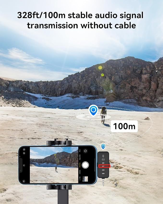 PQRQP 3 in 1 Wireless Lavalier Microphone for iPhone Android & Camera, Mini Clip-On Mic for Video Recording TikTok YouTube Interview, Noise Cancelling, 328ft Range, 18H Battery - Image 5