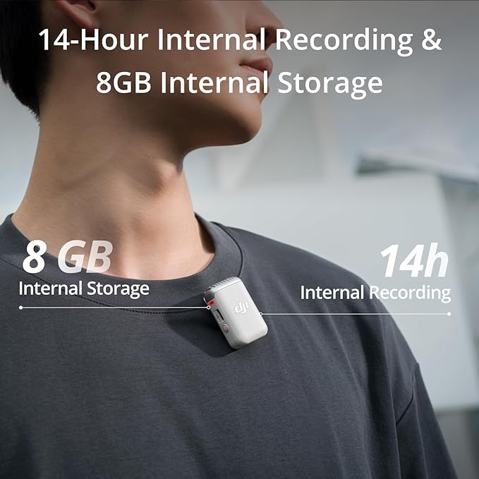 DJI Mic 2 Transmitter (Pearl White), Wireless Microphone | Noise Cancelling, 14-Hour Internal Recording, 6-Hour Battery, Magnetic Attachment, Bluetooth Microphone, YouTube, Vlogs - Image 3