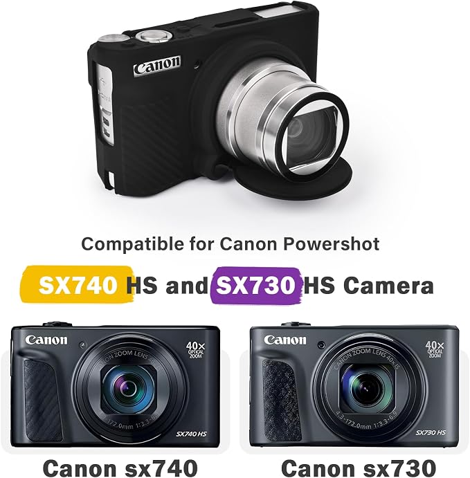 MUZIRI KINOKOO Case for Canon Powershot SX740/SX730 HS Digital Camera - Soft Protective Cover SX740 SX730 HS Camera Silicone Sleeve with Removable Lens Cover - Black - Image 2