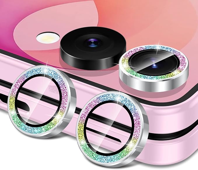for Samsung Galaxy Z Flip 8 Camera Lens Protector, Individual Metal Ring Tempered Glass Lens Cover, [Strong Adsorption] Scratch Resistant Ultra-Thin HD Clear Lens Cover, 1 Set-Colorful Sparkly by Btscase