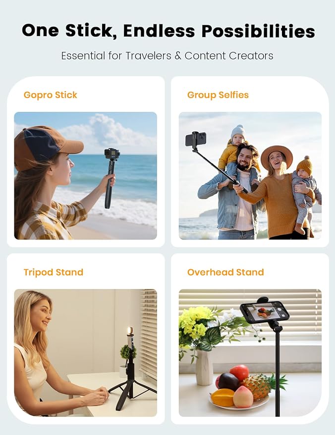 67.7" Phone Tripod with Light & 1/4" Camera Mount, NT99 Selfie Stick | Tall,Wireless Detachable Remote,Comapct Travel Stand Holder for Filming Video Recording,Compatible with iPhone/Samsung/Camera - Image 8