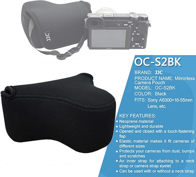 JJC Black Ultra Light Neoprene Camera Case for Sony a6600 a6500 a6400 a6300 a6100 a6000 a5100 +18-55mm/E 50mm F1.8 Lens, Pouch Bag for Fuji X-T30 X-T20 X-T10 +16-50mm, Canon PowerShot SX530 SX540 G3X by Fotasy