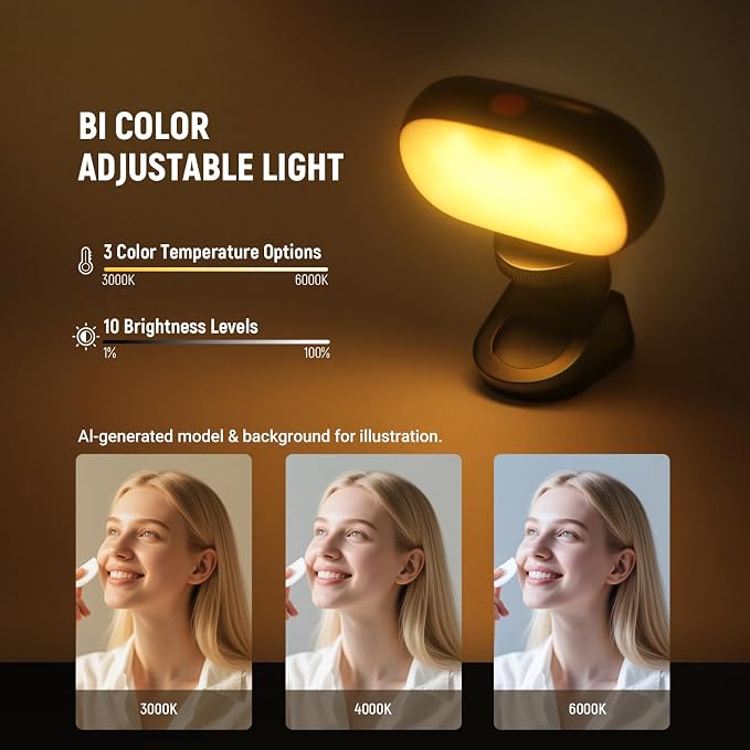 NEEWER Basics Portable Selfie Light, 3W Clip on Phone Small LED Cold Shoe Camera Lighting, 600mAh CRI95 3 Color Modes Dimmable for iPhone iPad Laptop Webcam Zoom Video Conference Recording Vlog, N9 - Image 3
