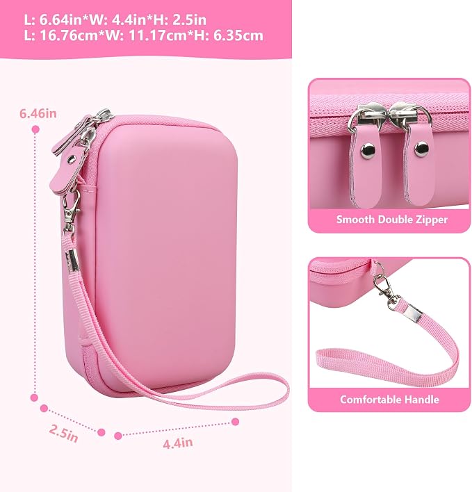 Carrying Case Compatible with Fujifilm Instax Mini EVO Instant Camera, INSTAX MINI EVO Camera Storage Holder Travel Bag with Mesh Pocket for Photos, USB Cables, Film, Pink - Image 3