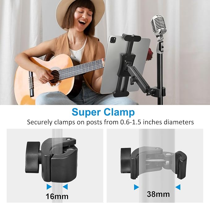 Tablet Holder for Microphone Stand, iPad Mic Stand Phone Holder 360° Swive | Tablet Mic Music Mount Compatible with iPad Pro Air Mini Galaxy and Smartphone 4.7-13.5" - Image 5