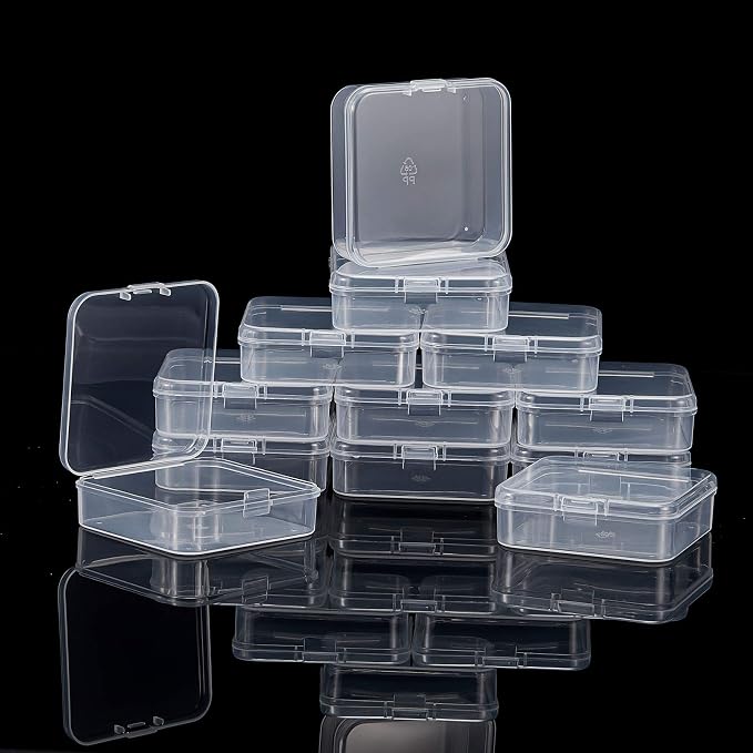 SATINIOR 12 Pack Clear Plastic Beads Storage Containers Box with Hinged Lid for Beads and More (2.52 x 2.52 x 0.79 Inch) - Image 4