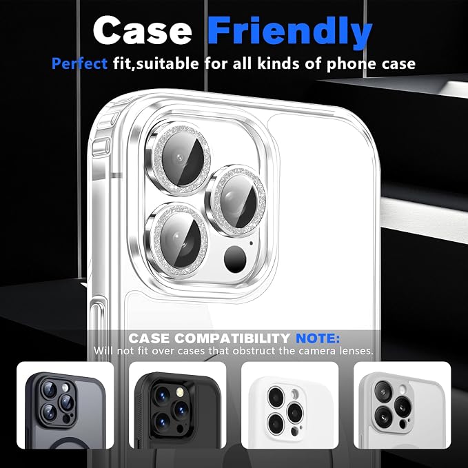 2 Pack for iPhone 16 Pro Max Camera Lens Protector | Bling Tempered Glass 9 Hardness,Anti-Scratch High Definition Camera Screen Protector (Silver) - Image 6