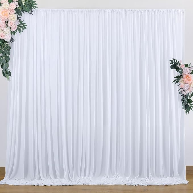 10 ft x 10 ft Wrinkle Free White Backdrop Curtains for Wedding Parties, Polyester Photography Backdrop Drapes for Birthday Parties Stage Backdrop Stand, 2 Panels 5x10FT Background Curtains by Outpain