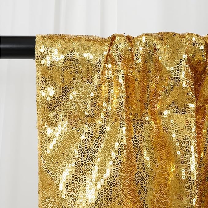 SquarePie 5x7ft Gold Sequin Backdrop, High Density Non-Transparent Glitter Curtain for Photography, Birthday, Wedding Party Decorations, Thick Solid Background with 4" Rod Pocket, 1 Panel - Image 8
