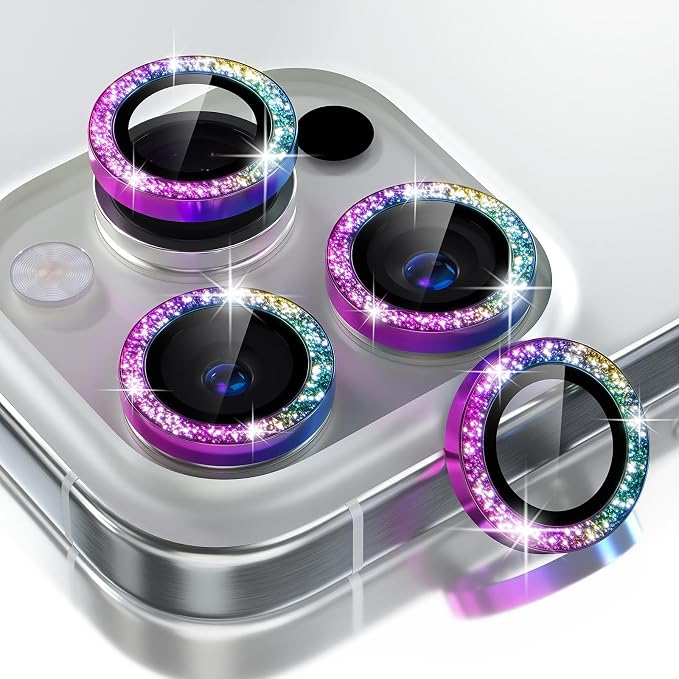 Choiche for iPhone 16 Pro/iPhone 16 Pro Max Camera Lens Protector | Ultra HD, Bling 9H Tempered Glass Camera Cover Screen Protector Metal Ring Decoration Accessories (Glitter-Colorful) by Choiche