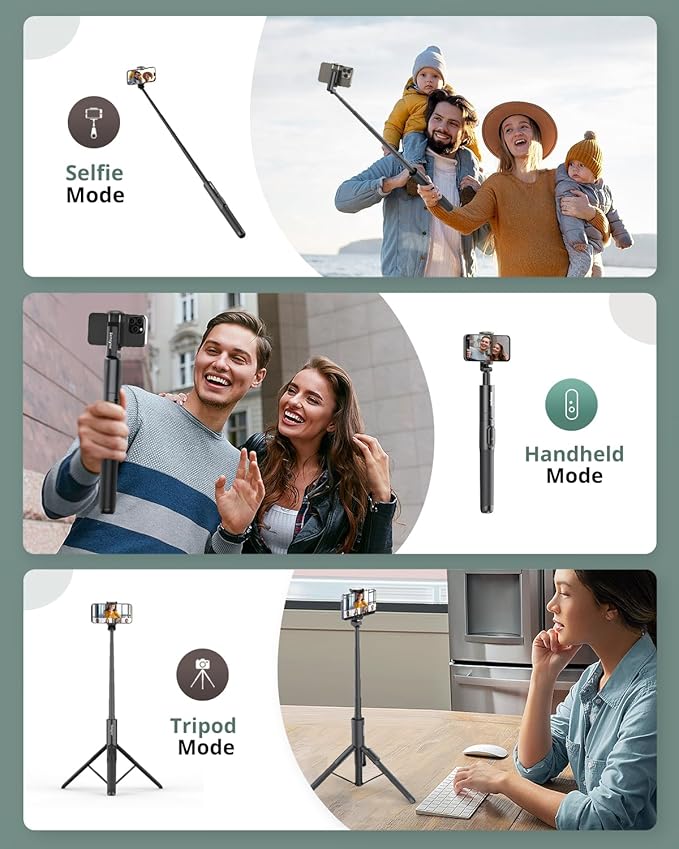 Sensyne 60" Phone Tripod - Selfie Stick, Lightweight All in One Phone Tripod Integrated with Wireless Remote Compatible with All Cell Phones for Selfie/Video Recording/Photo/Live Stream/Vlog（Black） - Image 4