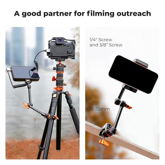 K&F CONCEPT 11" Magic Arm with ARRI 1/4" Screw 360° Ball Heads | Articulating Friction Camera Arm Mount for Monitor, LED Light, Webcam, Microphone, Camera Cage, MS33 - Image 5