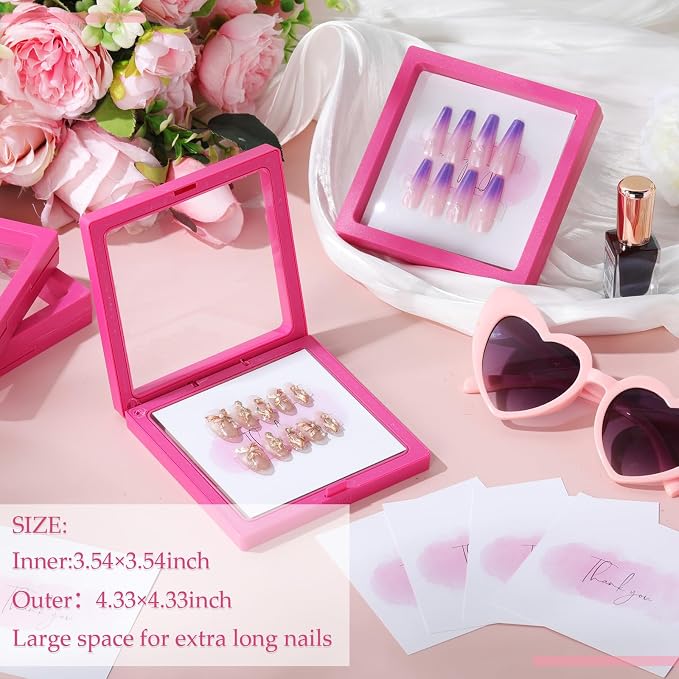 meekoo 30 Pcs Press on Nail Packaging Box with 90 Pcs Adhesive Double Sided Tape Artificial Nail Display Case Storage Container Box Acrylic Packaging Organizer for Home Salon Art (Rose Red) - Image 3