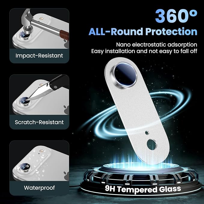 Uyiton for iPhone Air Camera Lens Protector, Metal Frame Glass Cover | Not Easy to Break, Strong Adsorption, Case-Friendly, Metal 9H Sapphire Glass Rear Camera Screen Cover, Cloud White - Image 2