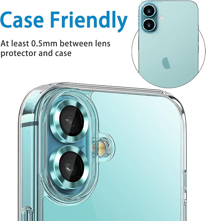 Designed for iPhone 16 and 16 Plus Camera Lens Protector, Metal Lens Cover 9H Tempered Glass Camera Cover Anti Scratch Shockproof Screen Protector - Image 5