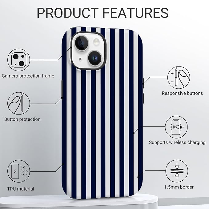 TPU Phone Case for iPhone 15, MagSafe Wireless Charging Compatible, Shockproof Slim Fit Protective Cover with Anti-Yellowing & Raised Camera Protection (Stripe 3, iPhone 15) - Image 4