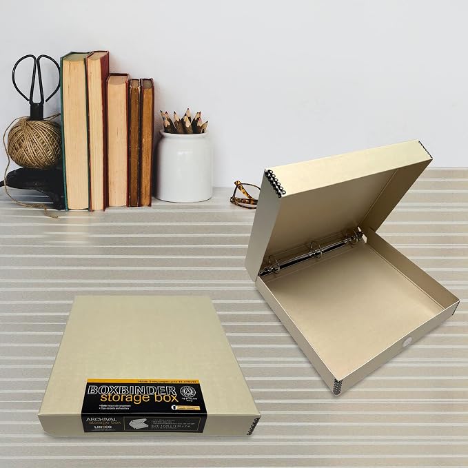 Lineco, Archival Tan 3-Ring Binder Album Box, 12.75x11.5x2 Inch, 2 Pack | Acid-Free Photo Box Binder, Unique Design to Store, Preserve, Organize Photos, Art, Crafts, Papers, Documents, Prints - Image 8