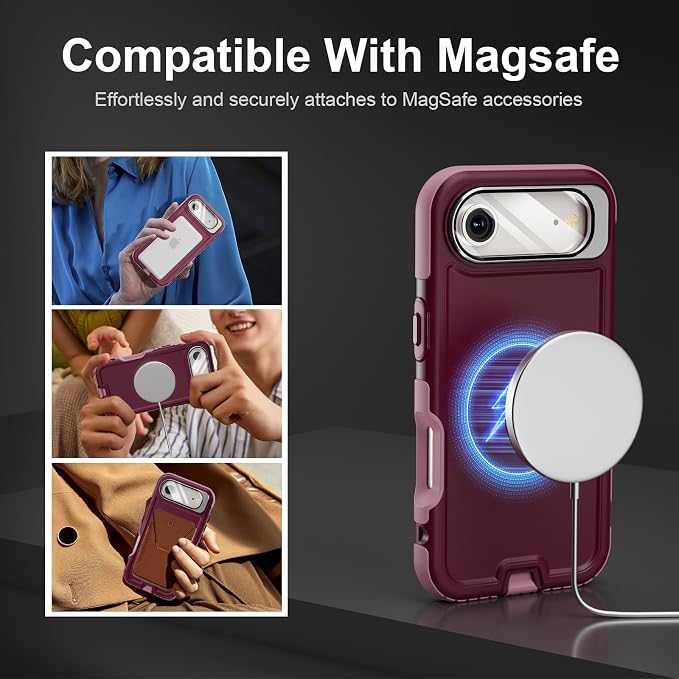 Follaroma Magnetic for iPhone 17 Air Case with Camera Stand, Purple Pink | Built-in Glass Camera Cover Stand,Compatible with MagSafe,Heavy Duty Shockproof Protective,Military-Grade Anti-DropDual Case - Image 4