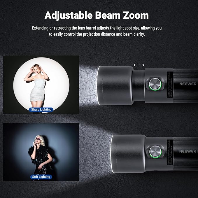 NEEWER Basics RGB Photography Flashlight,4 Colors/20 GOBO Filters/CRI95+/7500mAh,10W 6300K Portable LED Video Spotlight Patterned Ambient Aluminum Sunset Light for Recording Studio Lighting, USB, FL10 - Image 4