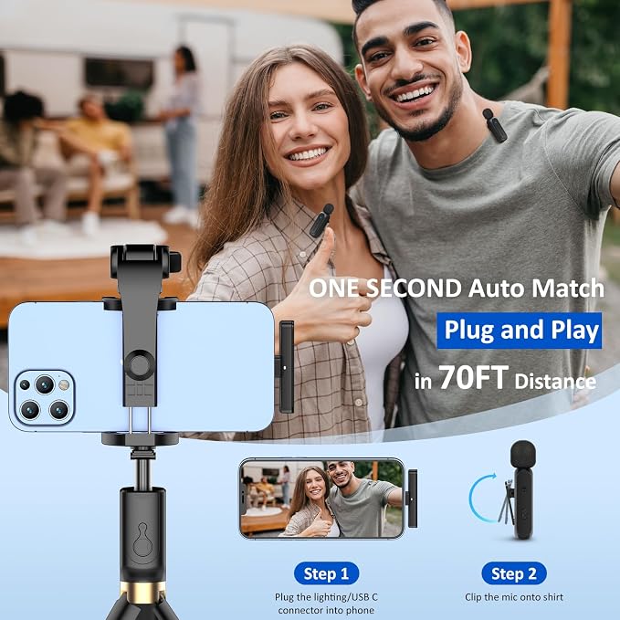 Ecomxia 2 Pcs Wireless Lavalier Microphone for iPhone iPad Android with Charging Case 7H Clip on Lapel Microphone Wireless for Video Recording Vlogging, YouTube, Interview, 3 Mode Denoise, 70ft - Image 3
