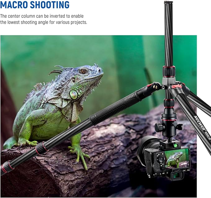 NEEWER N55CR Upgraded 80.7" Carbon Fiber Camera Tripod Monopod Travel Stand | With Telescopic 2 Section Center Axis, 360° Panorama Ballhead, 1/4" Arca Type QR Plate, ø28mm Column, Max Load 26.5lb - Image 5