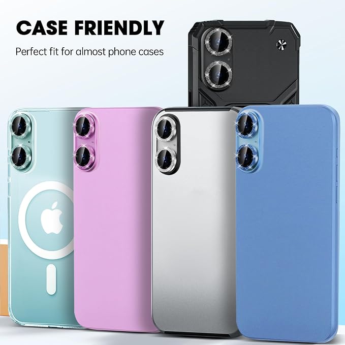 for iPhone 16/16 Plus Camera Lens Protector Bling Glitter, Black | Individual Metal, 9H Hardness, Scratch Resistant, Shockproof, Drop Protection, Case Friendly, Stylish Accessories - Image 6