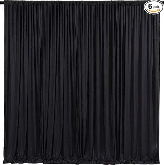Black Backdrop Curtain 6 Panels-Wrinkle-Free Black Curtains Polyester Photography Drapes for Wedding Birthday Party Photo Background Backdrop Stand- 24 X10FT by WishCare