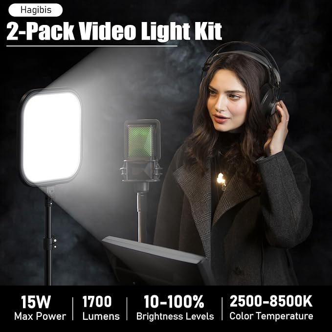 2Pack LED Video Light Kit, Hagibis 15W Photography Lighting Kit, 78" Dimmable Studio Lights with Tripod, 2500-8500K Stream Light for Video Recording, Game Streaming, Photography, Tiktok, YouTube - Image 2