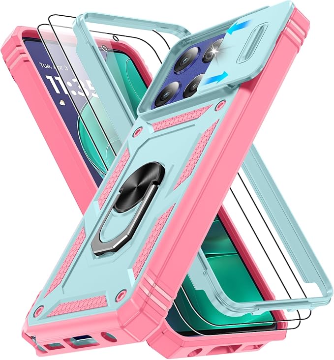 Gritup for Motorola Moto G Stylus 5G 2026 Case: G Stylus 5G 2025 Case with Screen Protector*2 [Magnetic Stand] [Slide Camera Cover] Shock Proof Military-Grade para G Stylus-5G-2025 Green+Pink by Gritup
