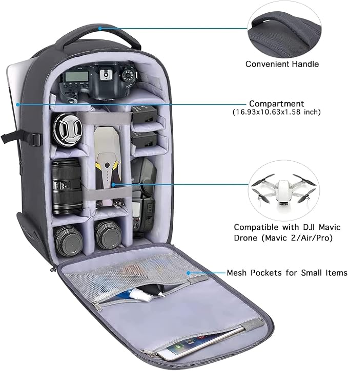 MOSISO Camera Backpack, DSLR/SLR/Mirrorless Photography Camera Bag | 15-16 inch Waterproof Hardshell Case with Tripod Holder&Laptop Compartment Compatible with Canon/Nikon/Sony, Gray - Image 2